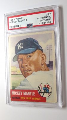 1953 Topps Mickey Mantle, slabbed; a highly desirable card in the sport card collection hobby field.